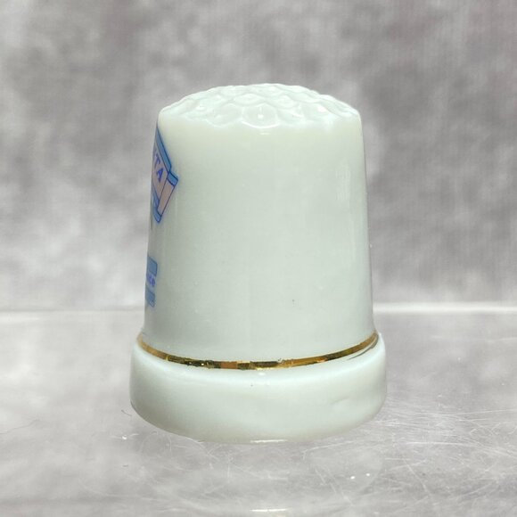 Atlanta Souvenir Thimble White Porcelain Gold Trim Peach Design, A Peachy Place - Picture 3 of 9